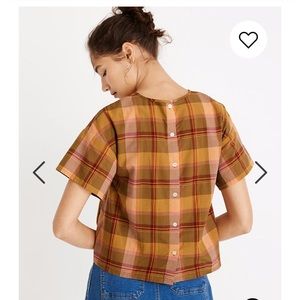NWOT Madewell Boxy Button-Back Top in Plaid